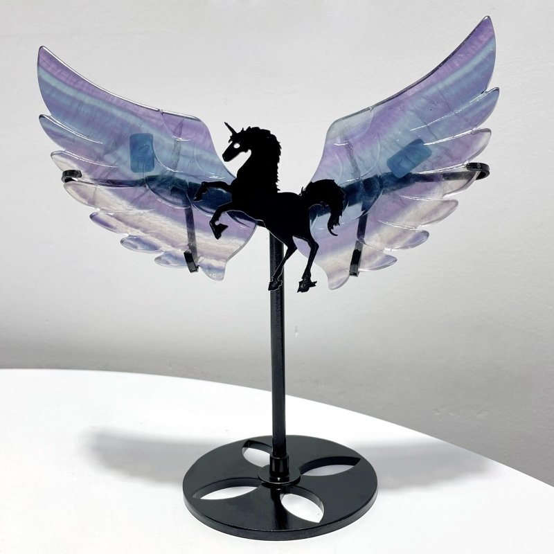 4 Pairs Beautiful Rainbow Fluorite Pegasus Wing Crystal Carving With Stand - Wholesale Crystals