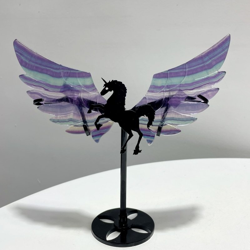 4 Pairs Beautiful Rainbow Fluorite Pegasus Wing Crystal Carving With Stand - Wholesale Crystals