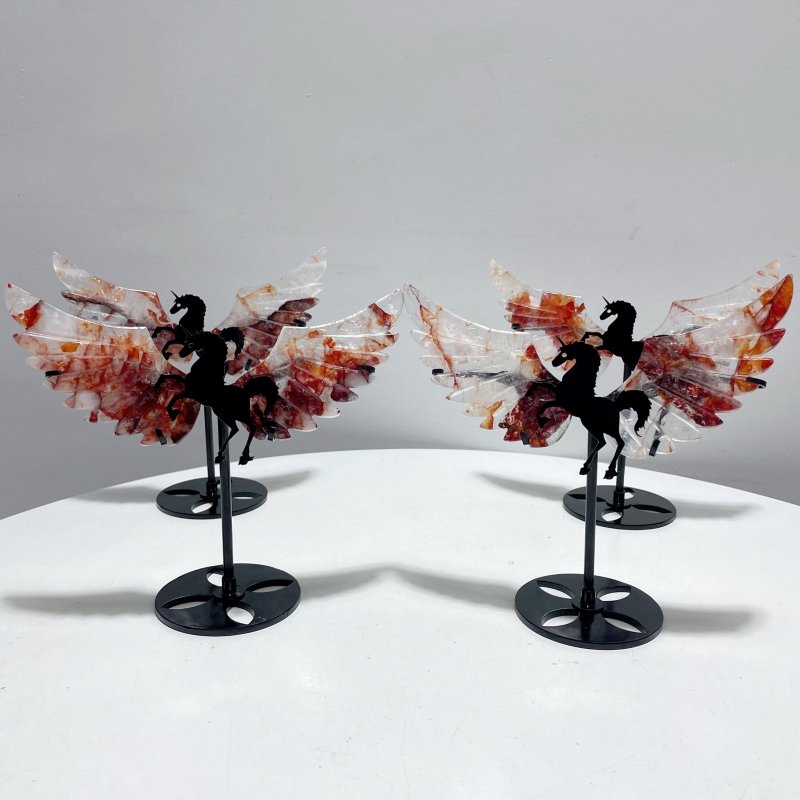 4 Pairs Fire Quartz Beautiful Pegasus Wing Carving With Stand - Wholesale Crystals