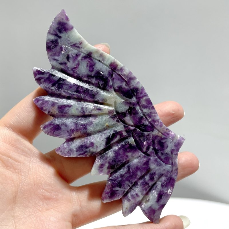 4 Pairs Lepidolite Angel Wing Carving With Stand - Wholesale Crystals