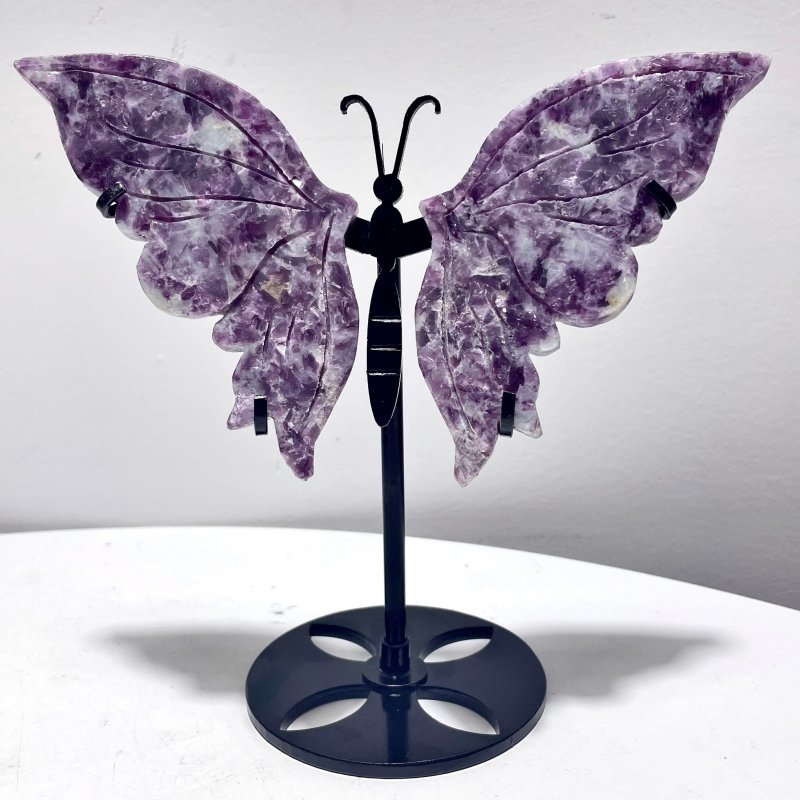 4 Pairs Lepidolite Butterfly Wing Carving With Stand - Wholesale Crystals