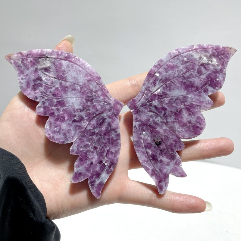 4 Pairs Lepidolite Butterfly Wing Carving With Stand - Wholesale Crystals