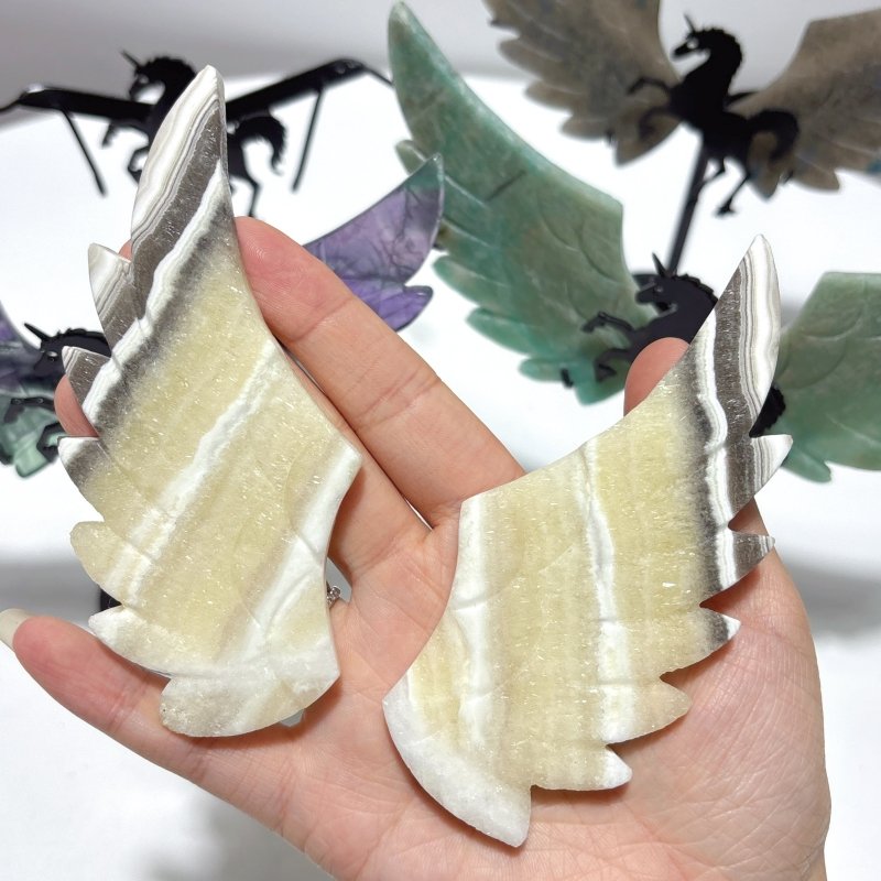 4 Pairs Pegasus Wing Crystal Carving With Stand Trolleite Amazonite Yellow Calcite Fluorite - Wholesale Crystals