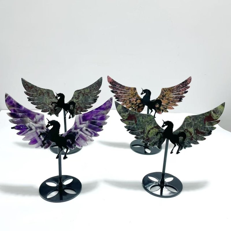 4 Pairs Pegasus Wing With Stand Chevron Amethyst Dragon Blood Stone - Wholesale Crystals