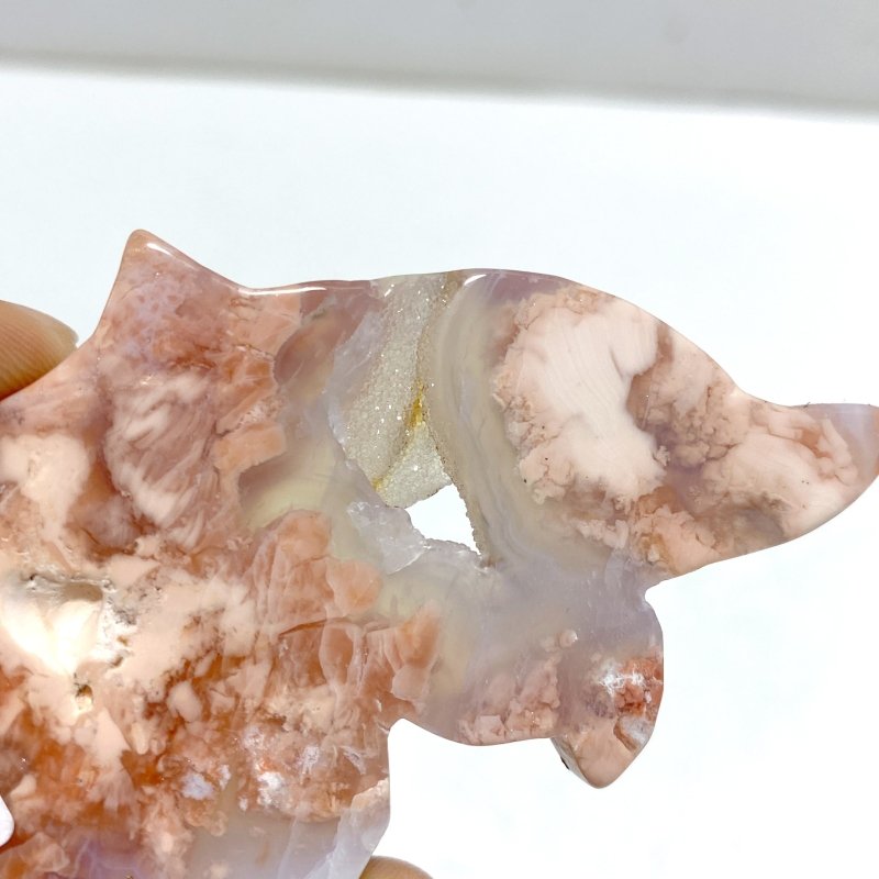 4 Pairs Pink Agate Butterfly Wing Carving With Stand - Wholesale Crystals