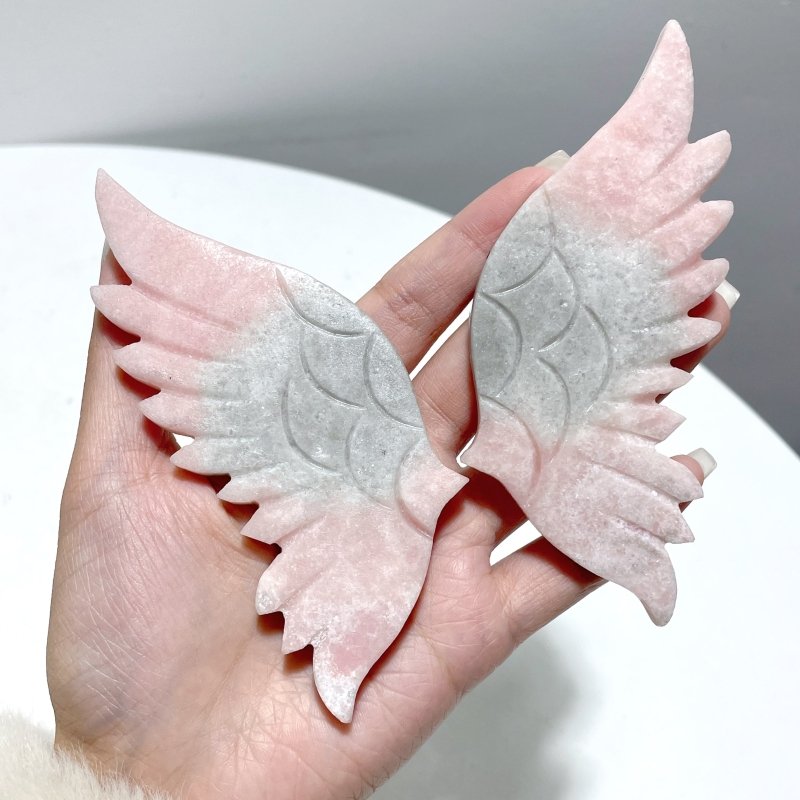 4 Pairs Pink Opal Angel Wing Carving With Stand - Wholesale Crystals