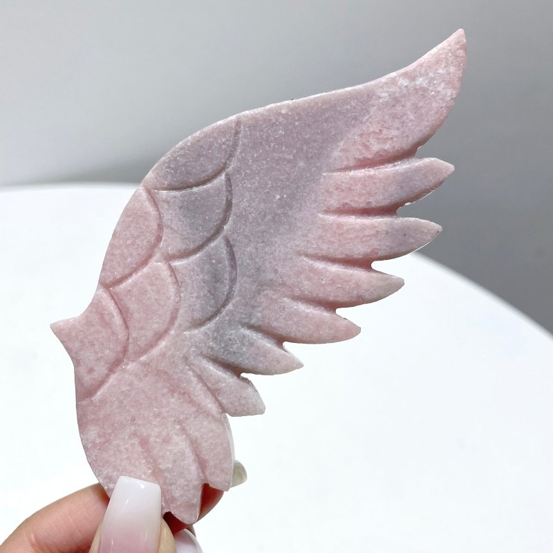 4 Pairs Pink Opal Angel Wing Carving With Stand - Wholesale Crystals