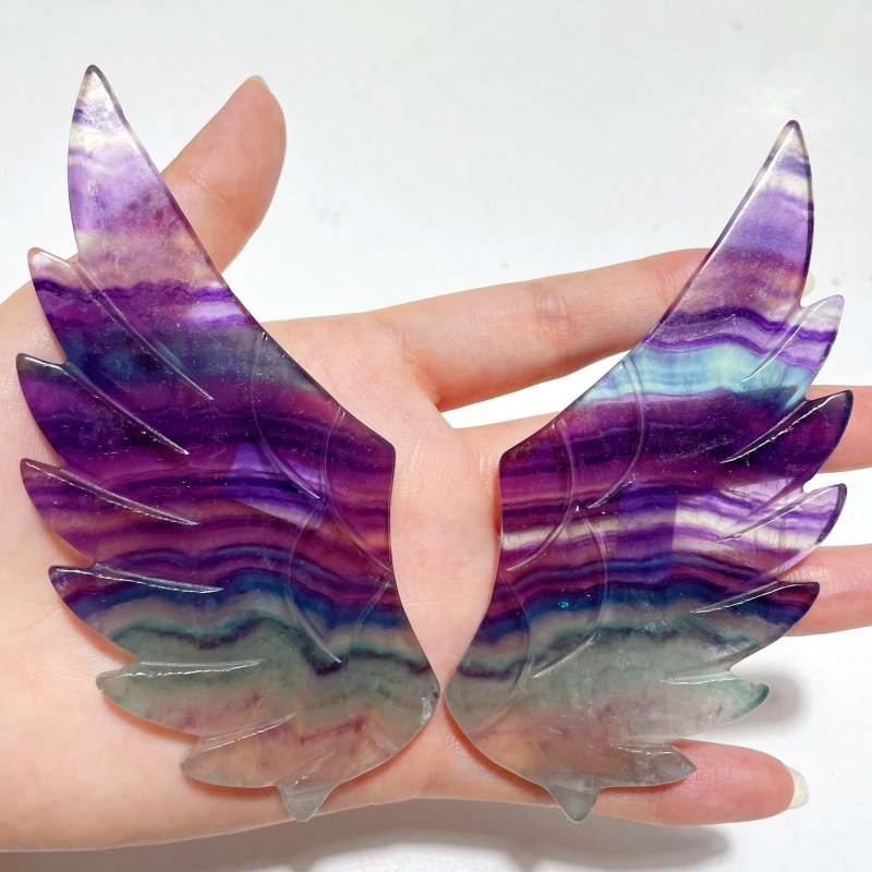 4 Pairs Rainbow Fluorite Pegasus Wing Crystal Carving With Stand - Wholesale Crystals