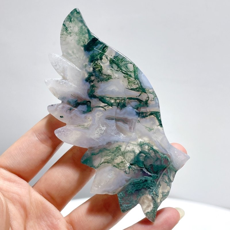 4 Pairs Unique Small Moss Agate Angel Wing Carving With Stand - Wholesale Crystals