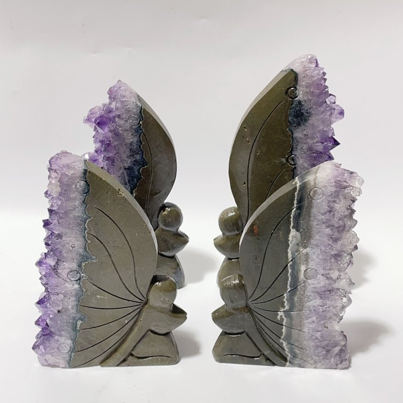 4 Pieces Amethyst Cluster Butterfly Fairy Carving - Wholesale Crystals