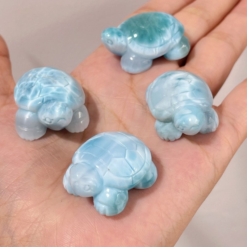 4 Pieces Beautiful Larimar Turtle Carving - Wholesale Crystals