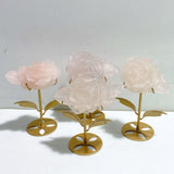 4 Pieces Beautiful Rose Quartz Flower Carving With Stand -Wholesale Crystals