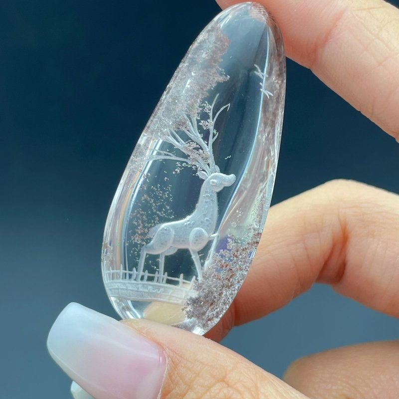 4 Pieces Deer Garden Quartz Inner Scene Carving - Wholesale Crystals