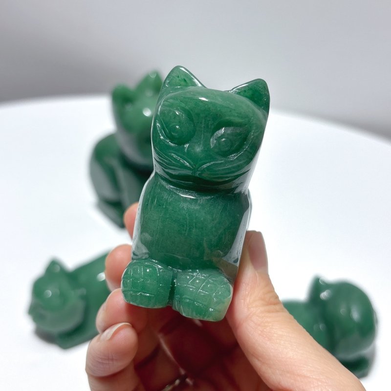 4 Pieces Green Aventurine Cat Carving - Wholesale Crystals