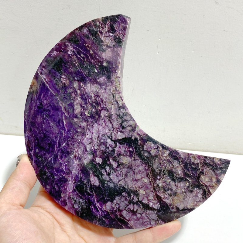 4 Pieces Large Charoite Moon Carving With Stand 1 -Wholesale Crystals
