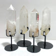 4 Pieces Large Clear Quartz Point With Rainbow Raw Bottom With Stand 4 - Wholesale Crystals