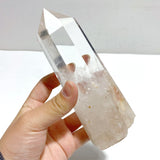4 Pieces Large Clear Quartz Point With Rainbow Raw Bottom With Stand 4 - Wholesale Crystals