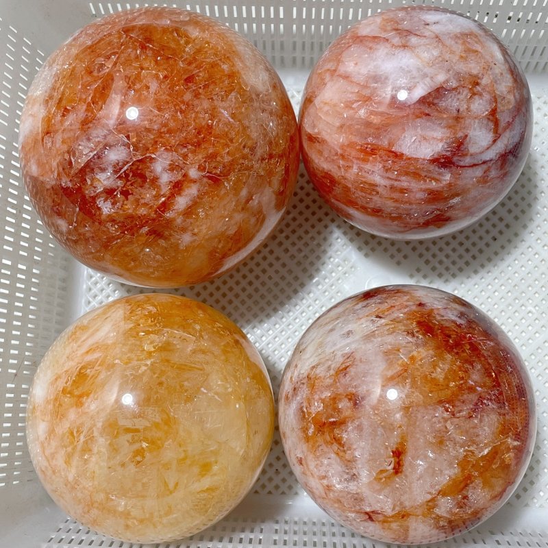 4 Pieces Large Fire Quartz Spheres - Wholesale Crystals