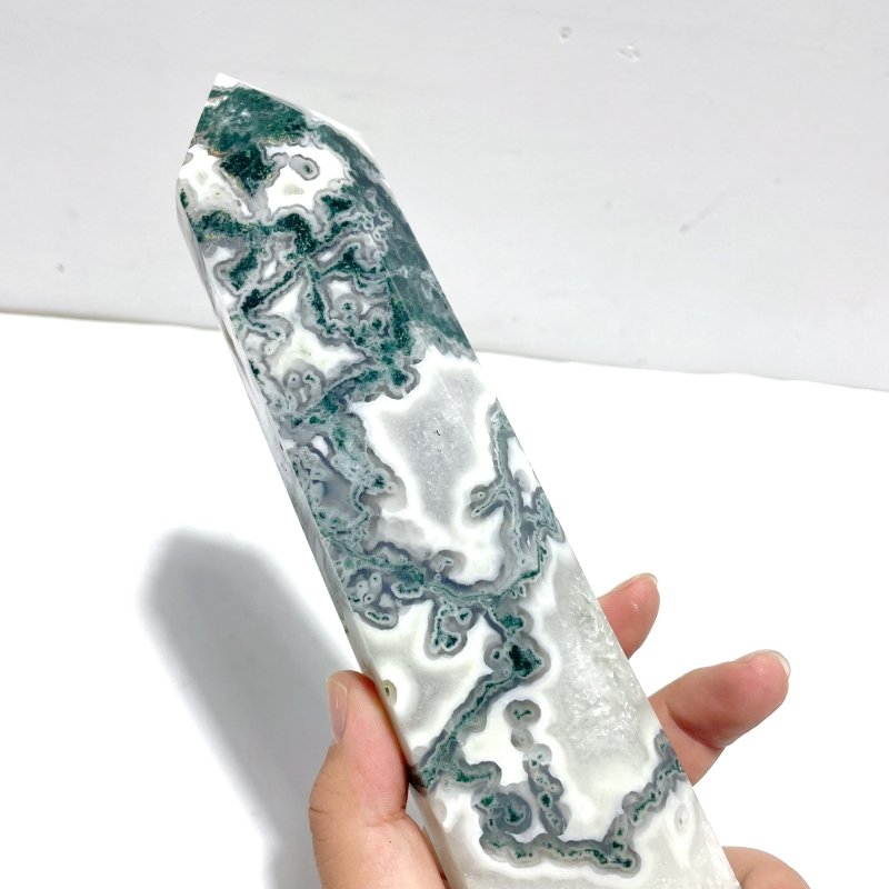 4 Pieces Tall Geode White Moss Agate Points - Wholesale Crystals