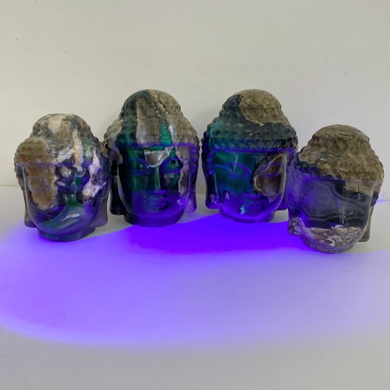 4 Pieces Volcano Agate Buddha Head Carving(UV - Reactive) - Wholesale Crystals