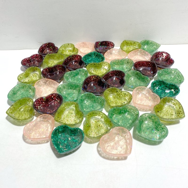 40 Pieces Different Materials Gravel Chips Mixed Heart Shape Bowl Carving - Wholesale Crystals
