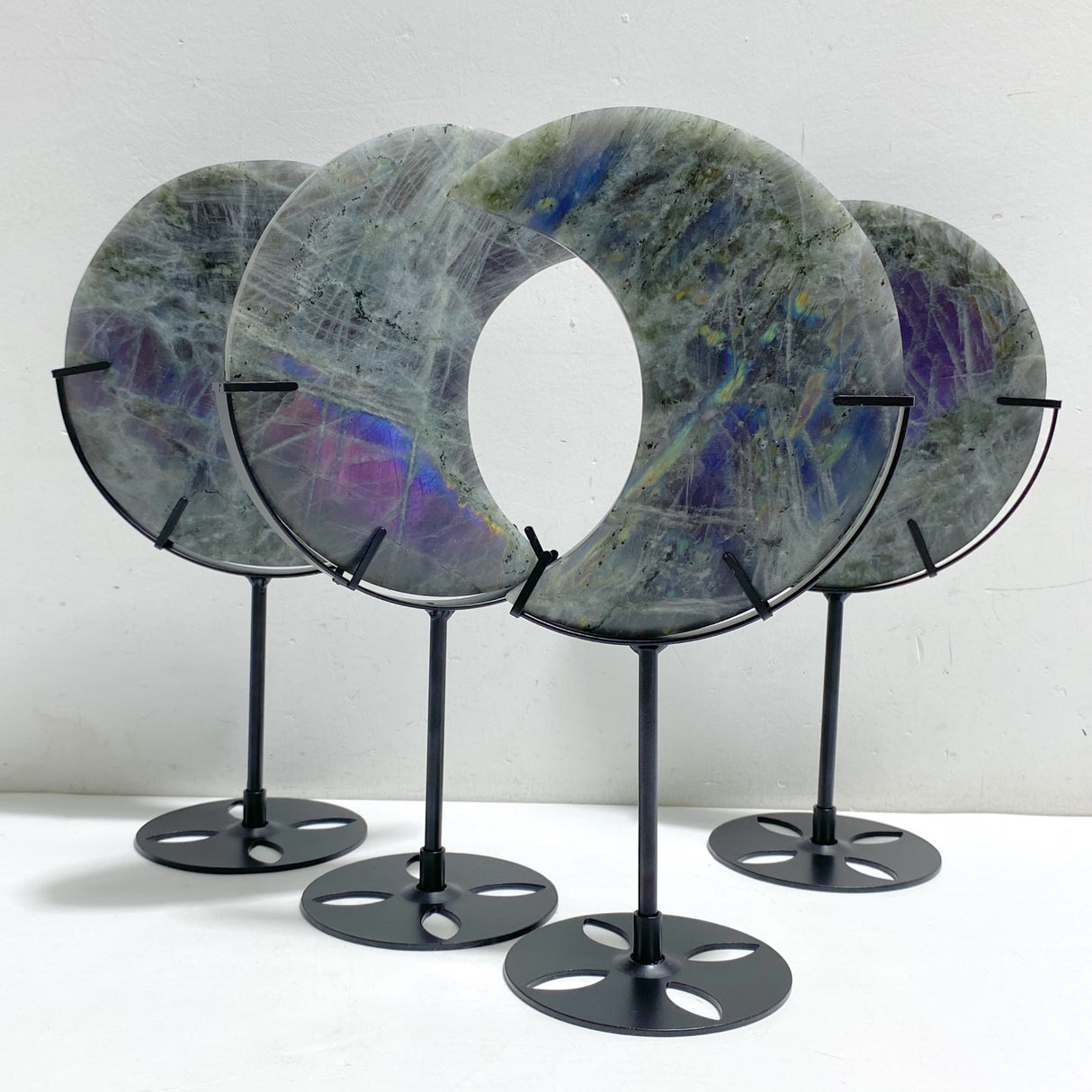 4 Pieces Beautiful Large Labradorite Moon Carving With Stand