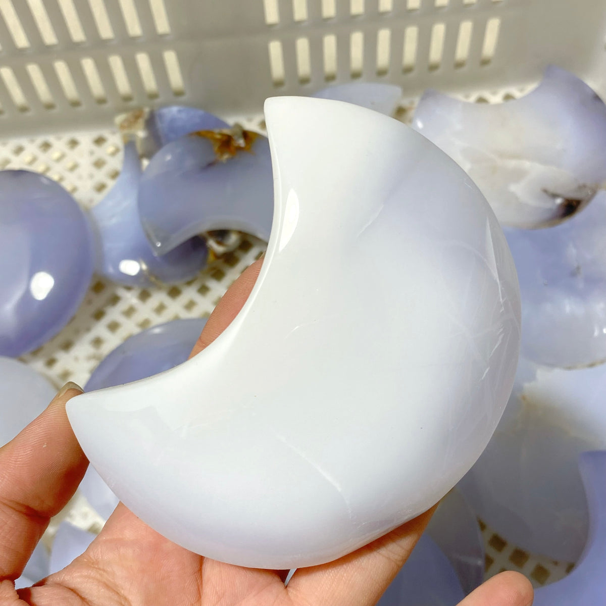 62 Pieces Blue Chalcedony Moon Carving (Sea Freight Only)