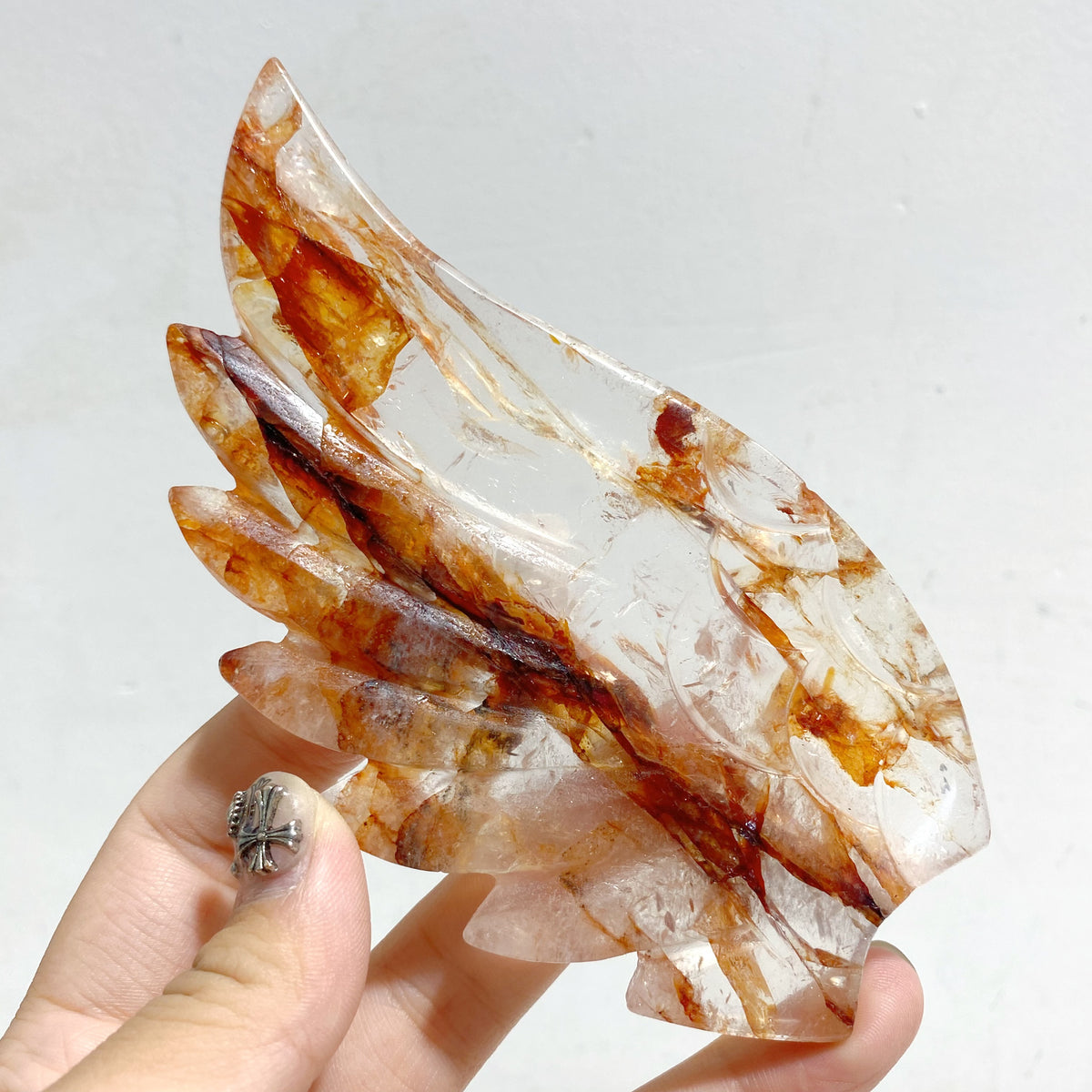 Unique Red Fire Quartz Heart Wing Carving With Stand