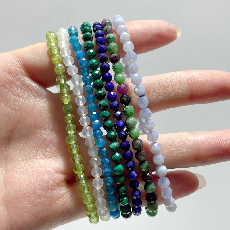 4MM Multi - Faceted Crystal Flash Bead Bracelets Wholesale Malachite Ruby Zoisite Blue Lace Agate - Wholesale Crystals