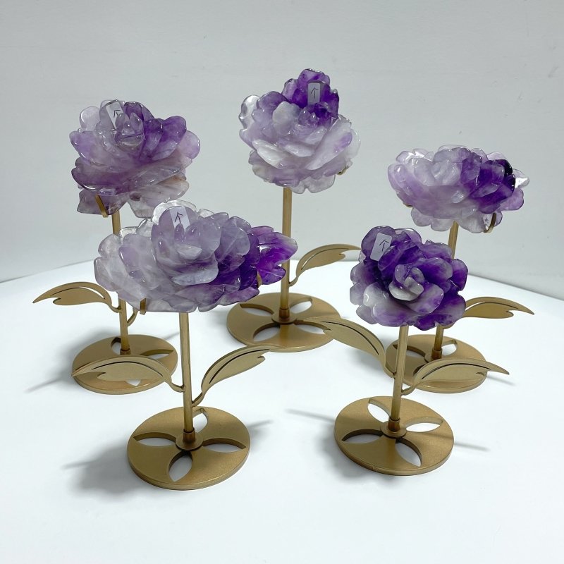 5 Pairs Amethyst Flower Carving With Stand - Wholesale Crystals