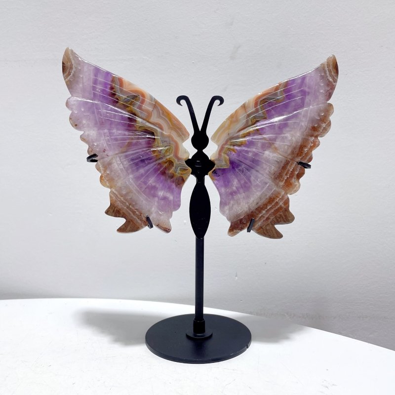 5 Pairs Amethyst Mixed Stripe Agate Butterfly Wing Carving With Stand - Wholesale Crystals