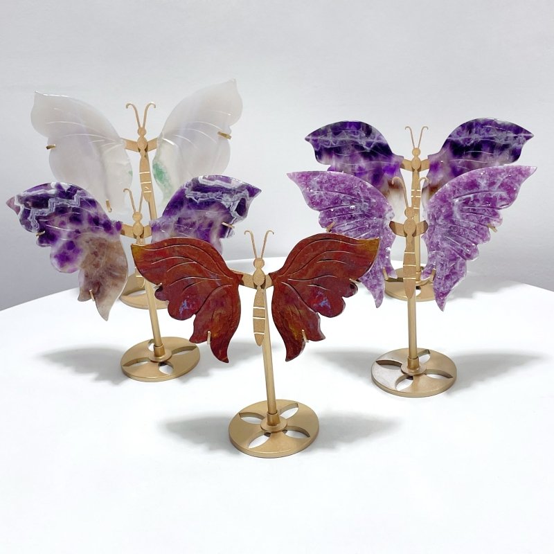 5 Pairs Beautiful Small Butterfly Carving With Stand Lepidolite Chevron Amethyst - Wholesale Crystals