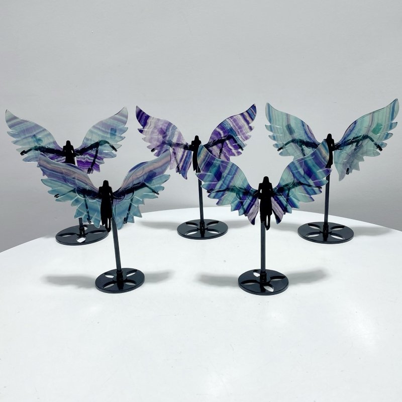 5 Pairs Rainbow Fluorite Angel Wing With Stand - Wholesale Crystals