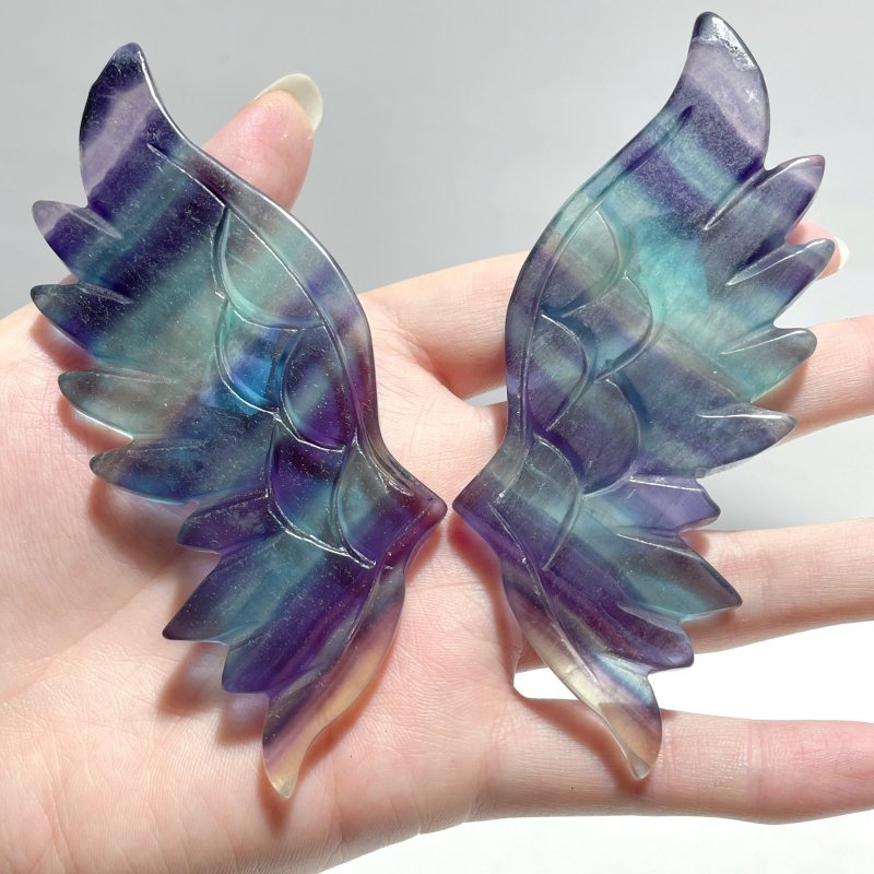 5 Pairs Rainbow Symmetry Fluorite Angel Wing With Stand - Wholesale Crystals