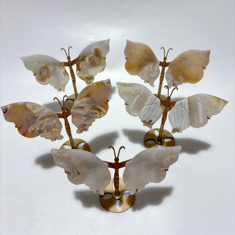 5 Pairs Sakura Flower Agate Butterfly Wing With Stand -Wholesale Crystals