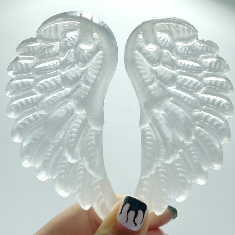 5 Pairs Selenite Angel Wing Carving With Stand - Wholesale Crystals