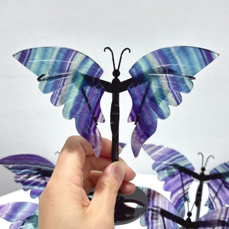 5 Pairs Symmetry Fluorite Butterfly Wing With Stand - Wholesale Crystals