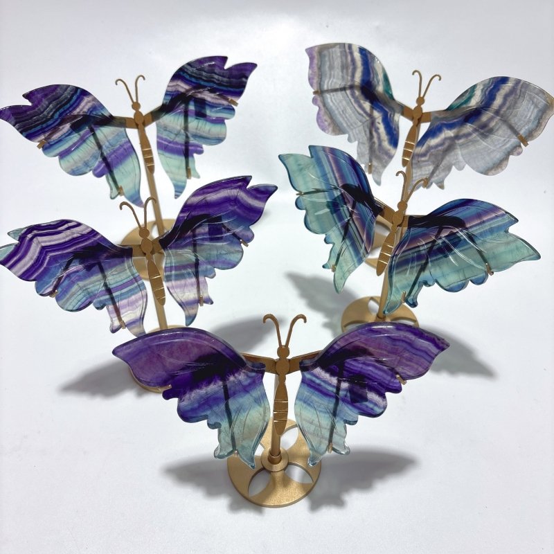 5 Pairs Symmetry Fluorite Butterfly Wing With Stand -Wholesale Crystals
