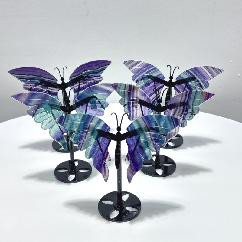 5 Pairs Symmetry Fluorite Butterfly Wing With Stand - Wholesale Crystals