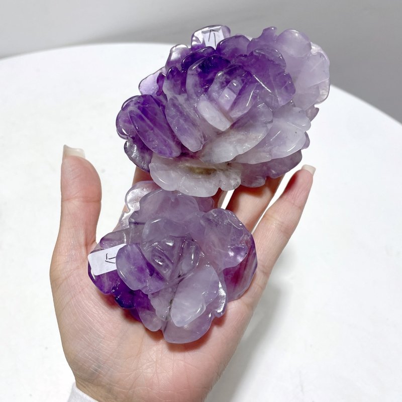 5 Pairs Unique Amethyst Flower Carving With Stand - Wholesale Crystals