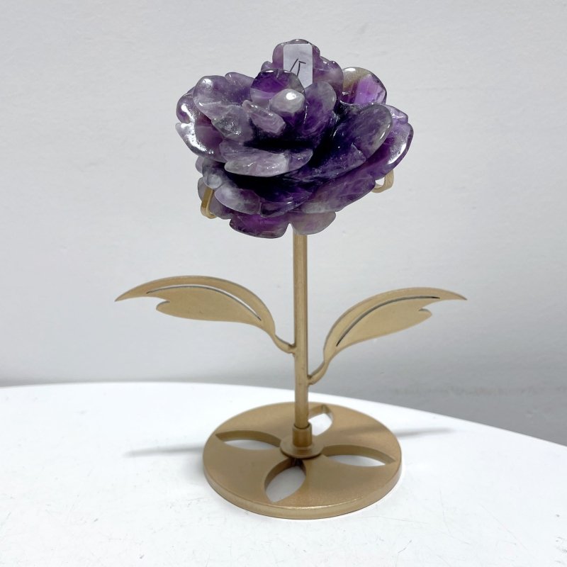 5 Pairs Unique Amethyst Flower Carving With Stand - Wholesale Crystals