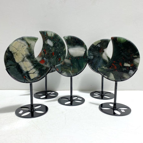 5 Pieces Africa Blood Stone Moon Carving With Stand - Wholesale Crystals