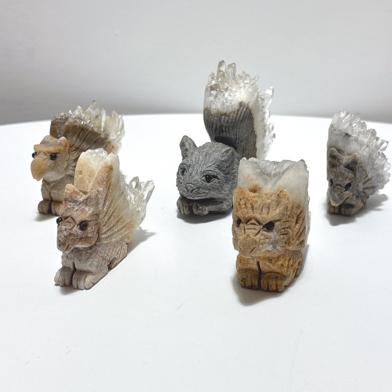 5 Pieces Cute Quartz Cluster Animals Carving - Wholesale Crystals
