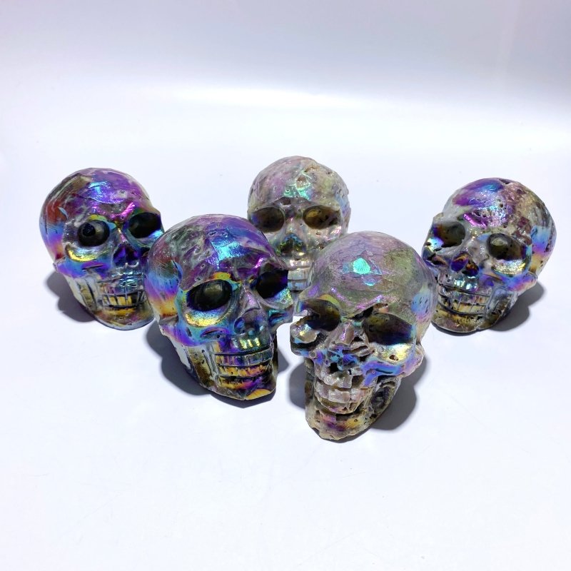 5 Pieces Geode Aura Sphalerite Skull Carving - Wholesale Crystals