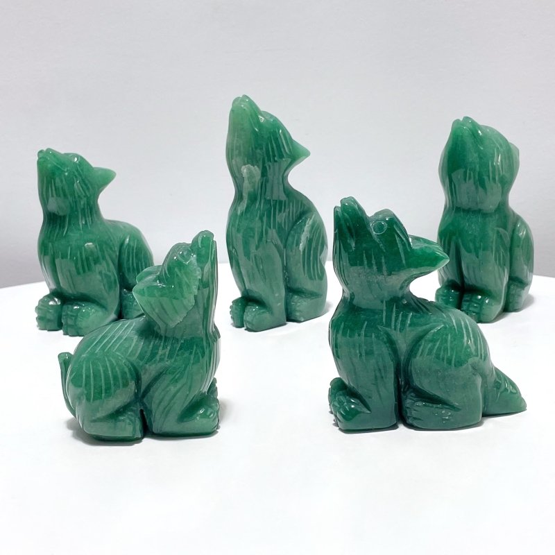 5 Pieces Green Aventurine Wolf Carving - Wholesale Crystals