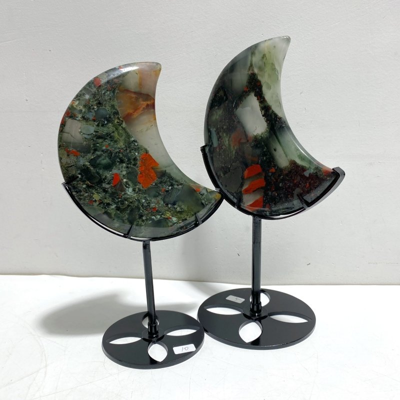 5 Pieces Large Africa Blood Stone Moon Carving With Stand - Wholesale Crystals