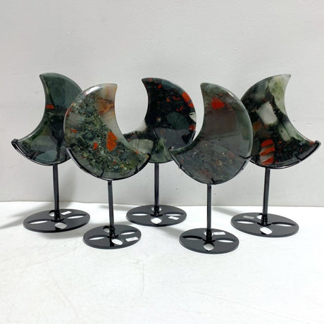 5 Pieces Large Africa Blood Stone Moon Carving With Stand - Wholesale Crystals