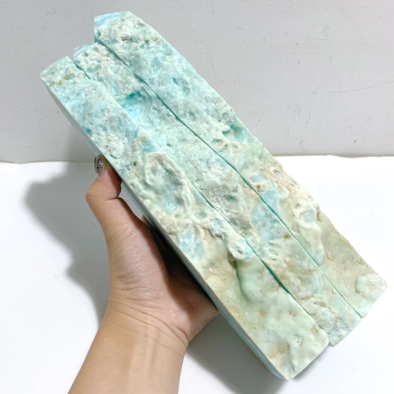 5 Pieces Large Blue Hemimorphite Four-Sided Tower Point Raw Side -Wholesale Crystals