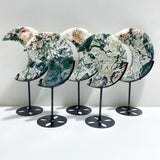 5 Pieces Large Geode Green & Pink Moss Agate Moon With Stand -Wholesale Crystals