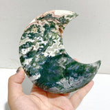 5 Pieces Large Geode Green & Pink Moss Agate Moon With Stand -Wholesale Crystals